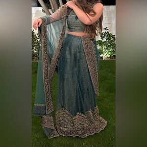 Embellished Teal Lehenga with Dupatta